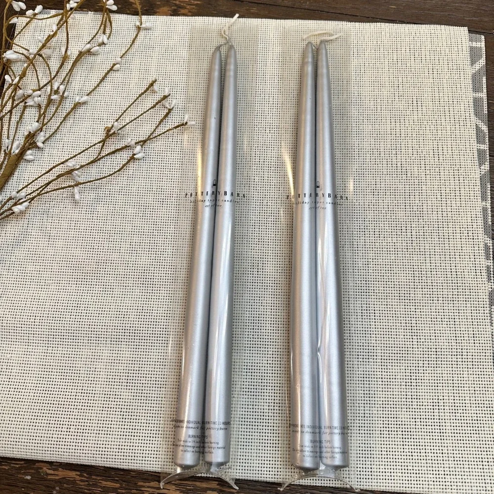 Pottery Barn Silver Holiday Taper Candles 4 Pieces‎ 15